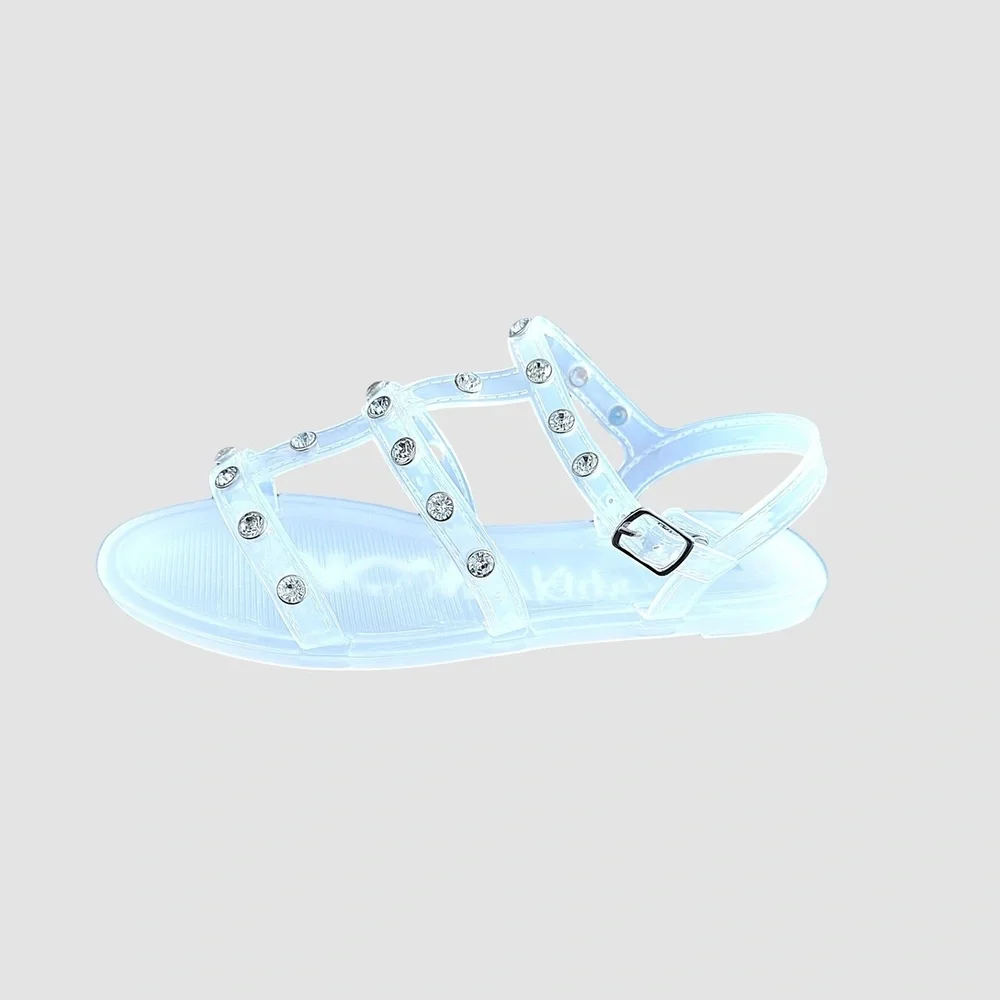 Mini Bling Bling II Flat‎ Sandal Girls White Clear Jelly Gladiator Sparkly Chic